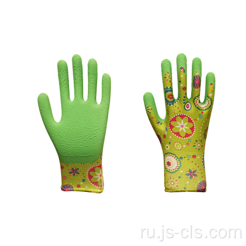Серия сада зеленые красочные печатные латексные садовые перчатки